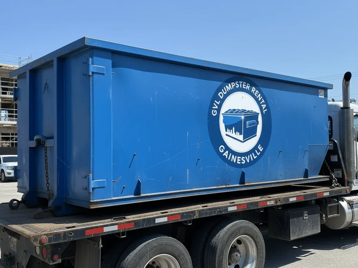 GVL Dumpster Rental Gainesville roll-off truck delivering a container in Gainesville, FL